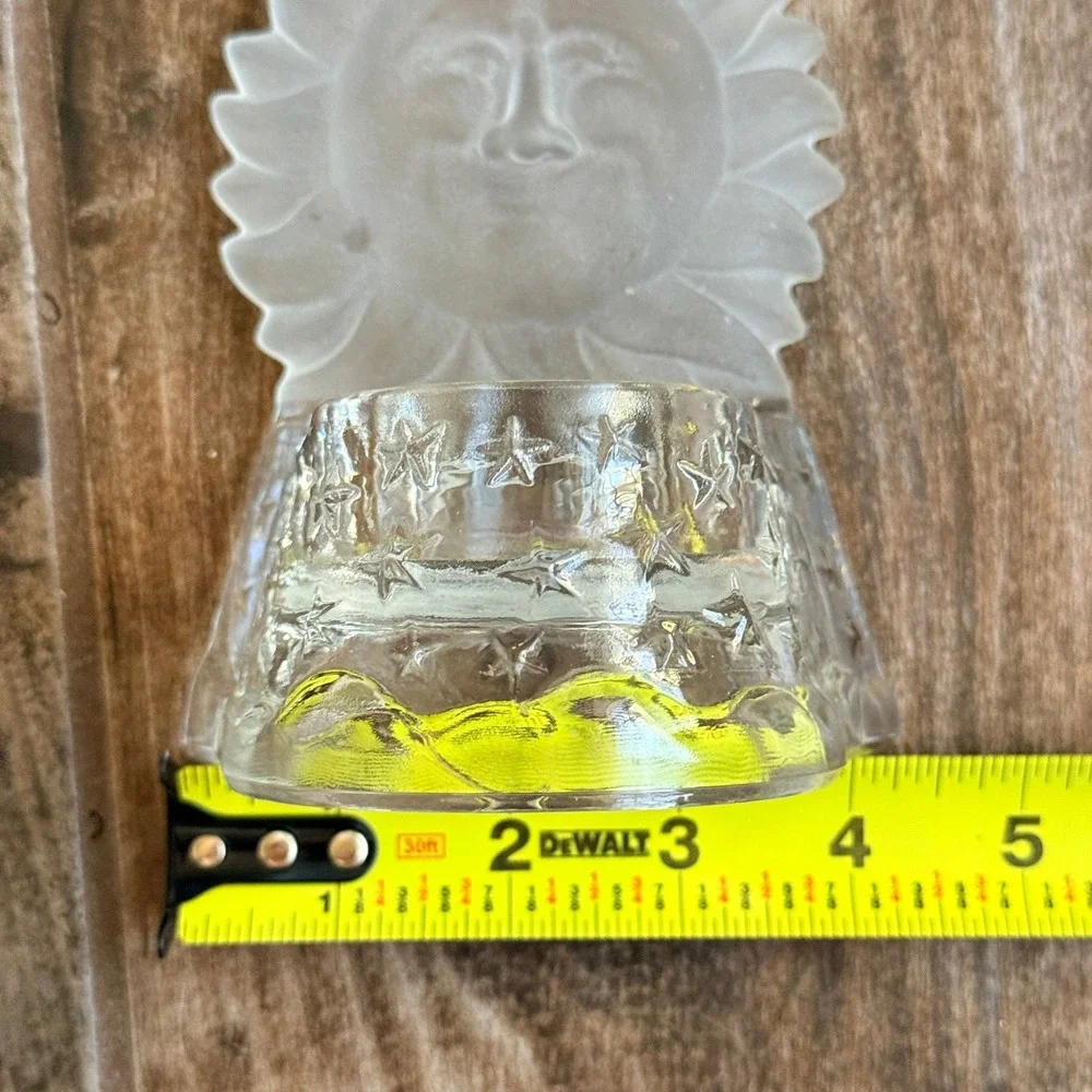 Vintage 90's Whimsy Frosted Celestial Sun Face & Stars Glass Tea Light Holder